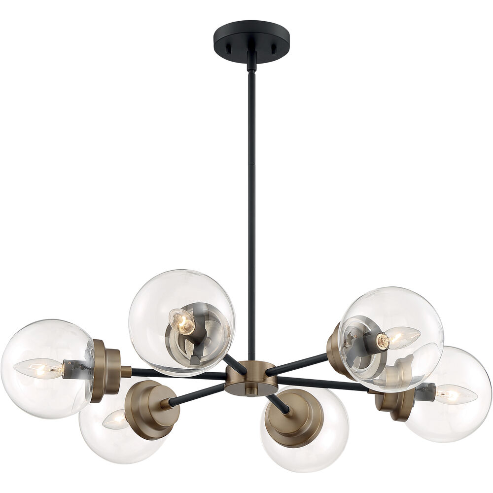 Nuvo Lighting Axis 6 Light 30 Inch Matte Black And Brass Chandelier Ceiling Light