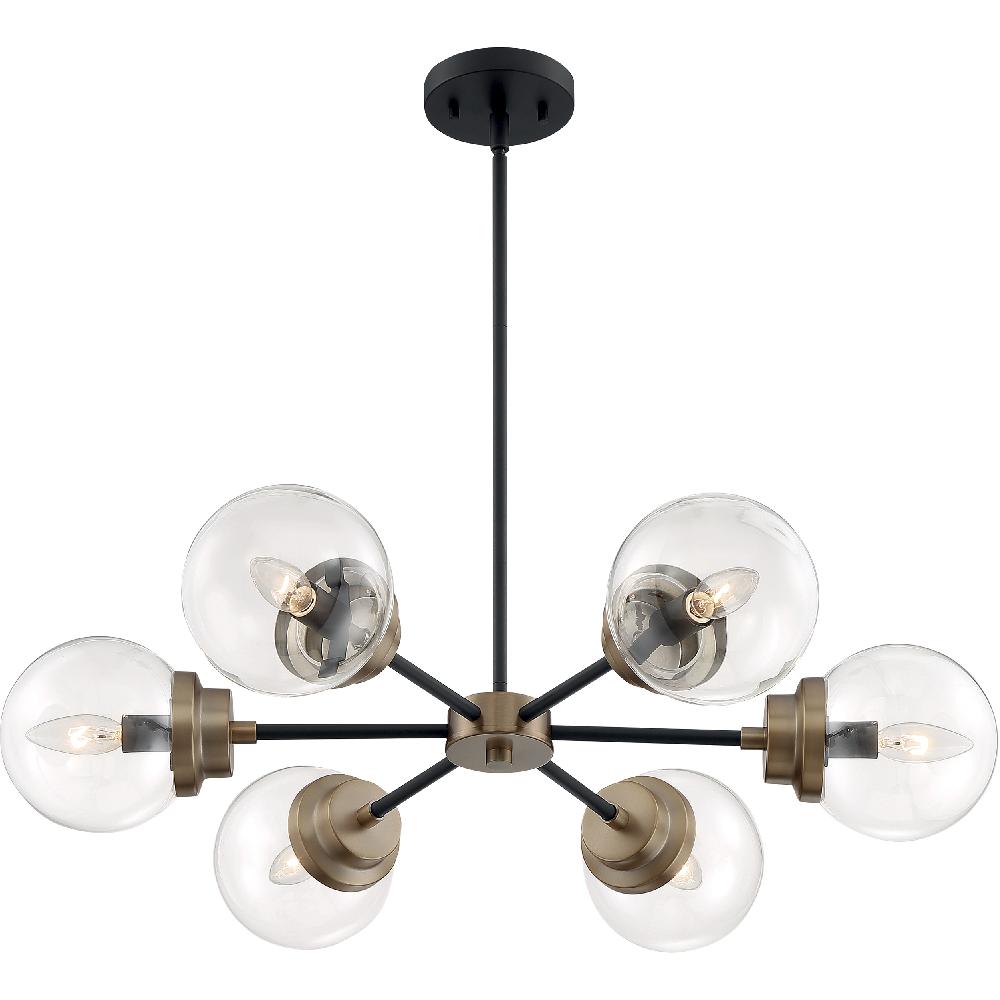 nuvo lighting Axis 6 Light 30 inch Matte Black and Brass Chandelier Ceiling Light