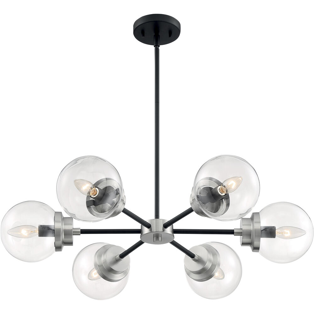 Nuvo Lighting Axis 6 Light 30 Inch Matte Black And Brushed Nickel Accents Chandelier Ceiling Light