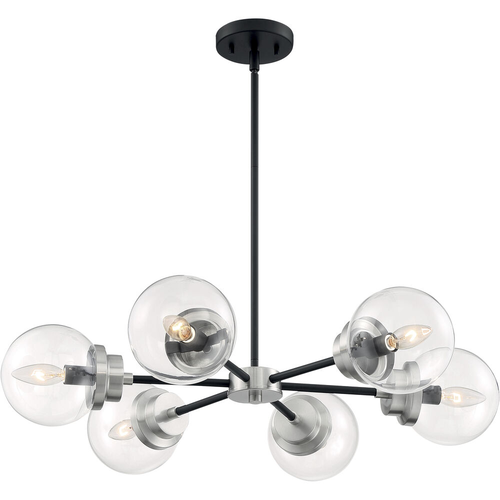 Nuvo Lighting Axis 6 Light 30 Inch Matte Black And Brushed Nickel Accents Chandelier Ceiling Light