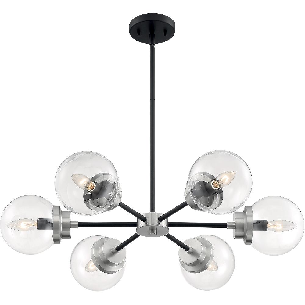 nuvo lighting Axis 6 Light 30 inch Matte Black and Brushed Nickel Accents Chandelier Ceiling Light