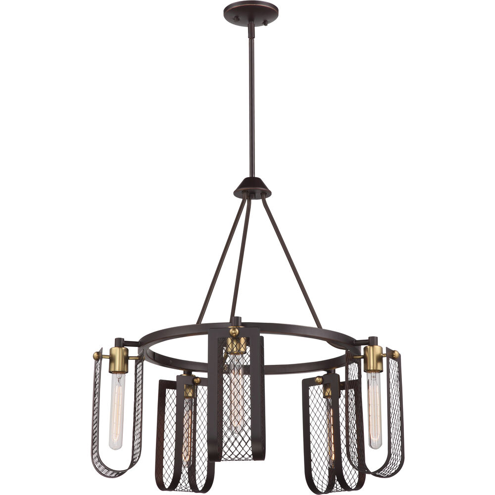 Nuvo Lighting Bandit 5 Light 26.63 Inch Russet Bronze And Vintage Brass Accents Chandelier Ceiling Light