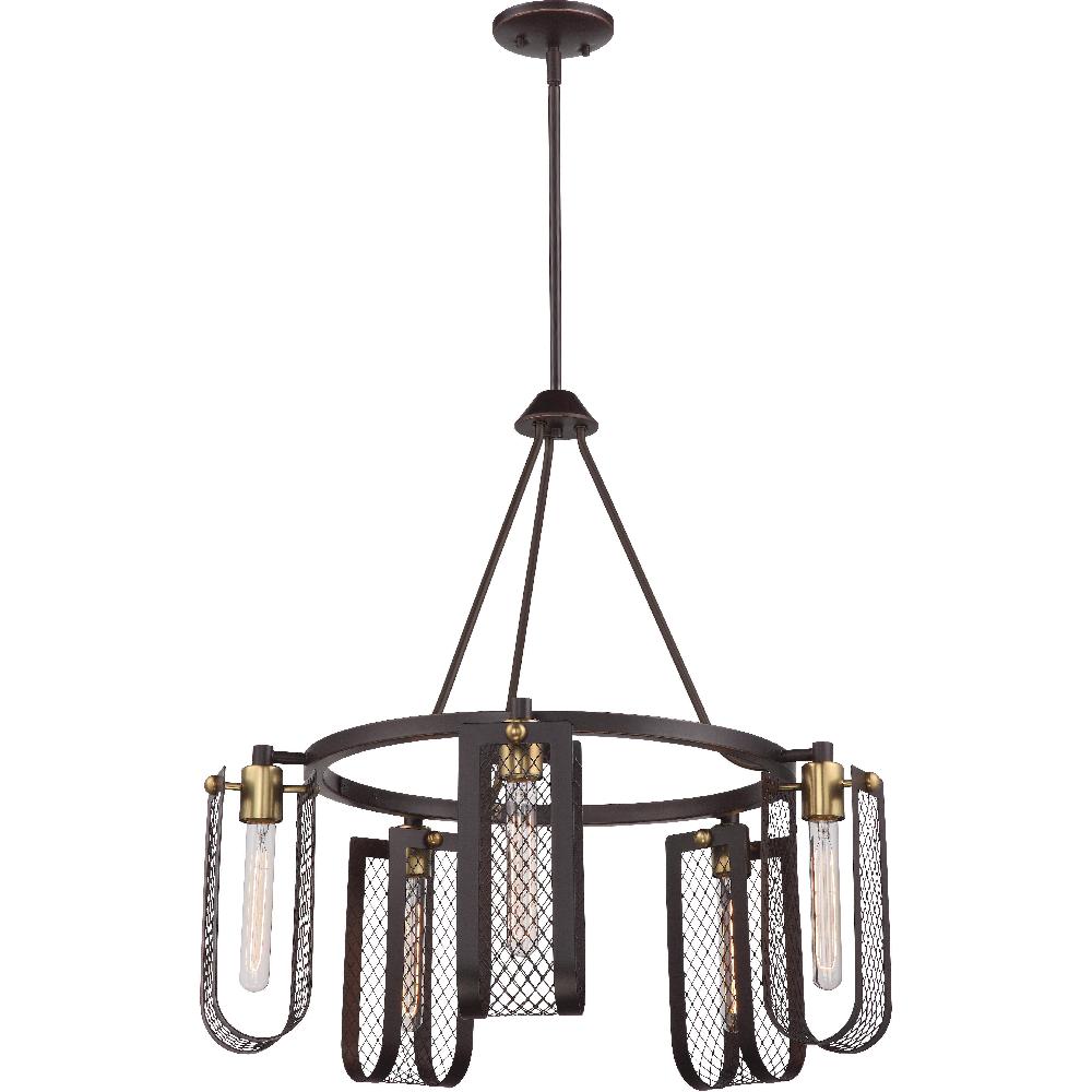 nuvo lighting Bandit 5 Light 26.63 inch Russet Bronze and Vintage Brass Accents Chandelier Ceiling Light