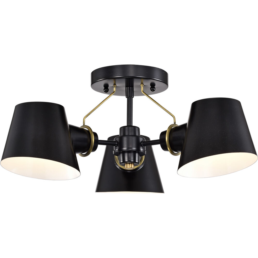 Nuvo Lighting Baxter 3 Light 20 Inch Black/Burnished Brass Semi Flush Ceiling Light