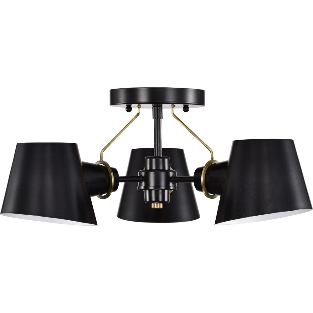 Nuvo Lighting Baxter 3 Light 20 Inch Black/Burnished Brass Semi Flush Ceiling Light