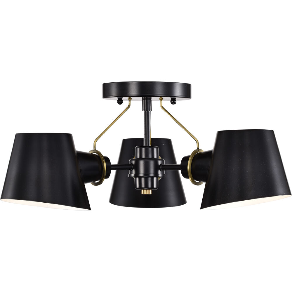 Nuvo Lighting Baxter 3 Light 20 Inch Black/Burnished Brass Semi Flush Ceiling Light