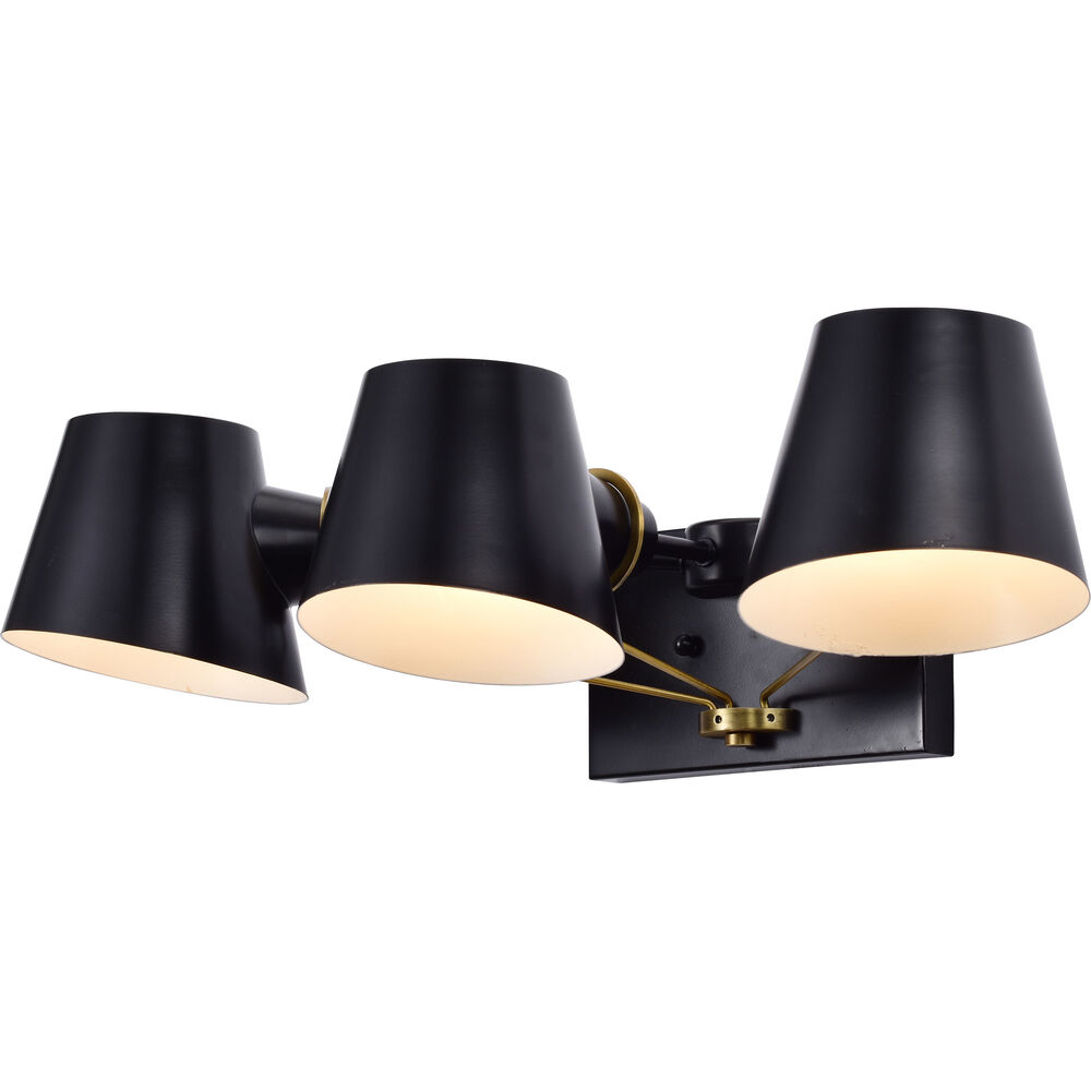 Nuvo Lighting Baxter 3 Light 23.5 Inch Black/Burnished Brass Bathroom Vanity Lights Wall Light