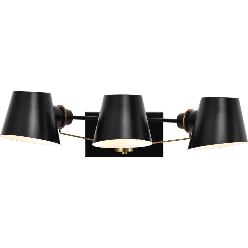 Nuvo Lighting Baxter 3 Light 23.5 Inch Black/Burnished Brass Bathroom Vanity Lights Wall Light