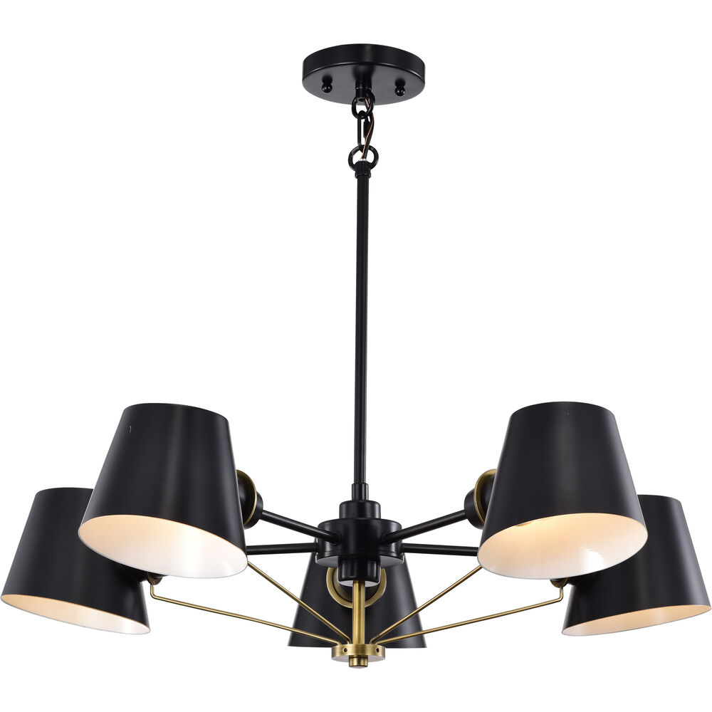 Nuvo Lighting Baxter 5 Light 28 Inch Black/Burnished Brass Chandelier Ceiling Light