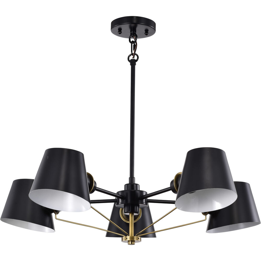 Nuvo Lighting Baxter 5 Light 28 Inch Black/Burnished Brass Chandelier Ceiling Light