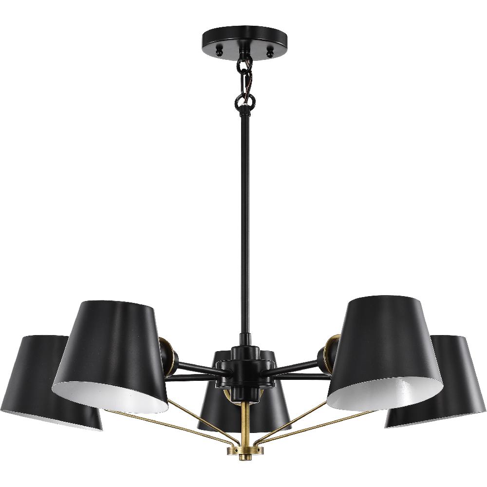 nuvo lighting Baxter 5 Light 28 inch Black/Burnished Brass Chandelier Ceiling Light