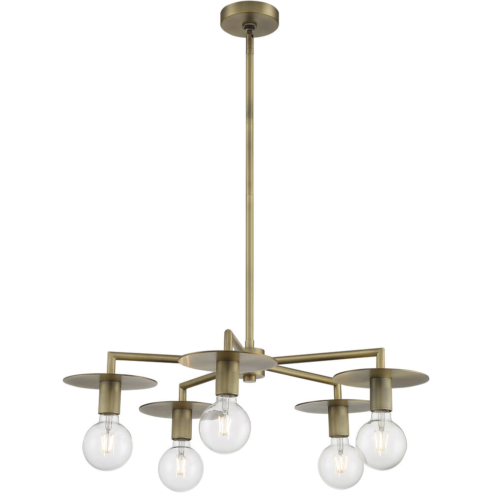 Nuvo Lighting Bizet 5 Light 28 Inch Vintage Brass Chandelier Ceiling Light
