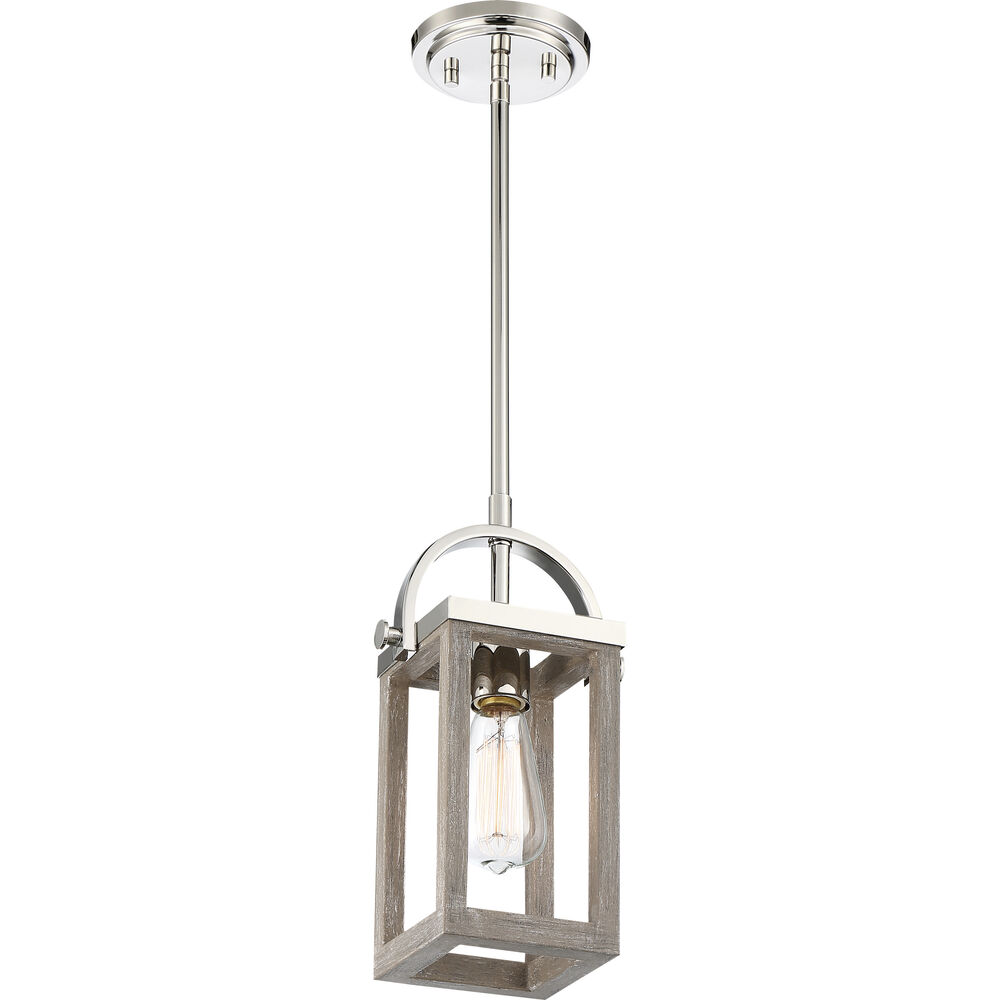 Nuvo Lighting Bliss 1 Light 6.75 Inch Driftwood And Polished Nickel Accents Mini Pendant Ceiling Light