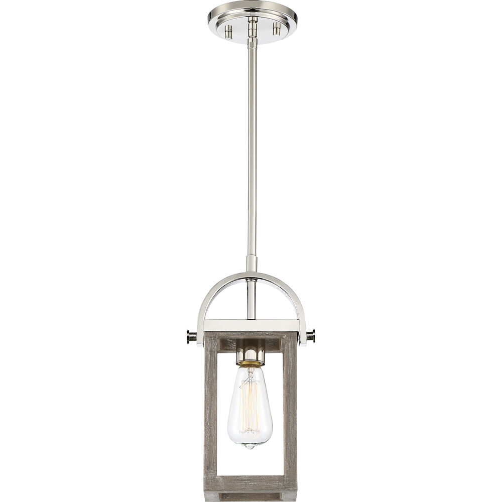 Nuvo Lighting Bliss 1 Light 6.75 Inch Driftwood And Polished Nickel Accents Mini Pendant Ceiling Light