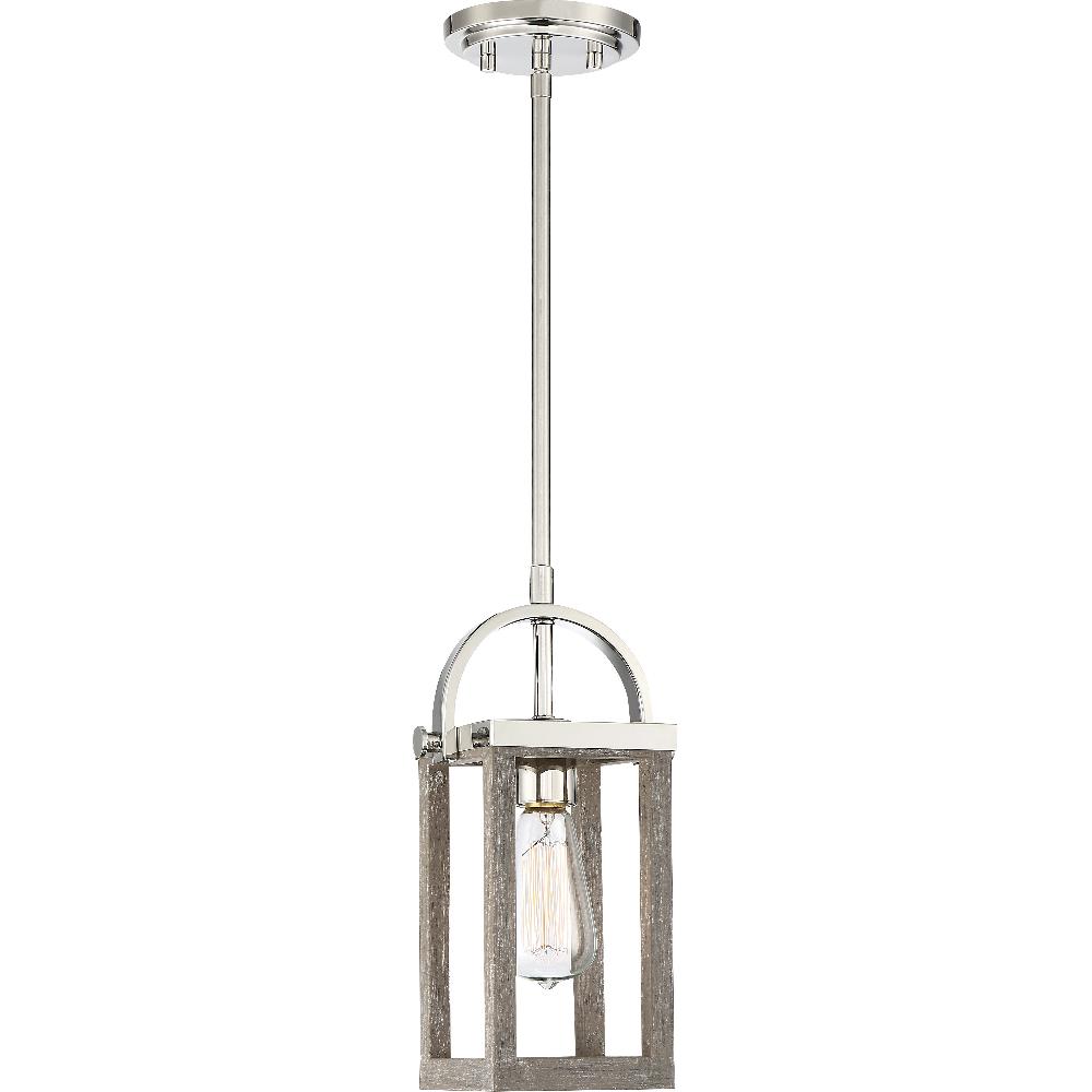 nuvo lighting Bliss 1 Light 6.75 inch Driftwood and Polished Nickel Accents Mini Pendant Ceiling Light