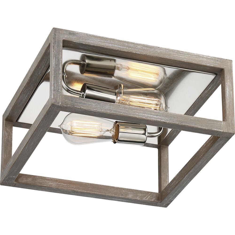 Nuvo Lighting Bliss 2 Light 12.5 Inch Driftwood And Polished Nickel Accents Flush Mount Ceiling Light