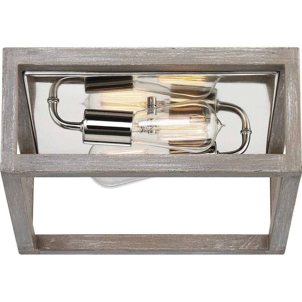 Nuvo Lighting Bliss 2 Light 12.5 Inch Driftwood And Polished Nickel Accents Flush Mount Ceiling Light