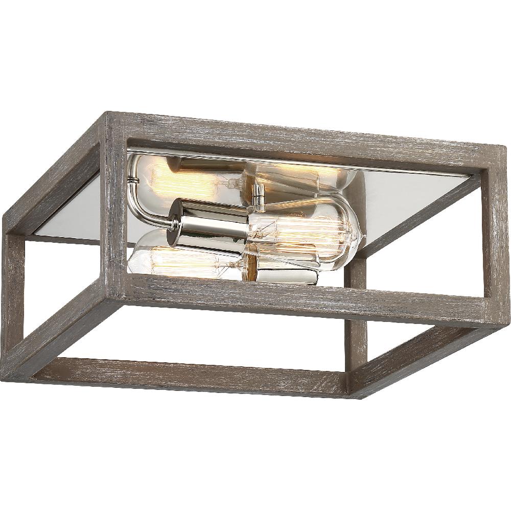 nuvo lighting Bliss 2 Light 12.5 inch Driftwood and Polished Nickel Accents Flush Mount Ceiling Light