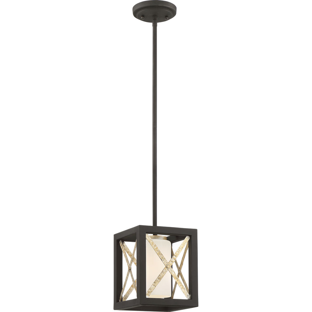 Nuvo Lighting Boxer 1 Light 7.13 Inch Matte Black And Antique Silver Accents Mini Pendant Ceiling Light