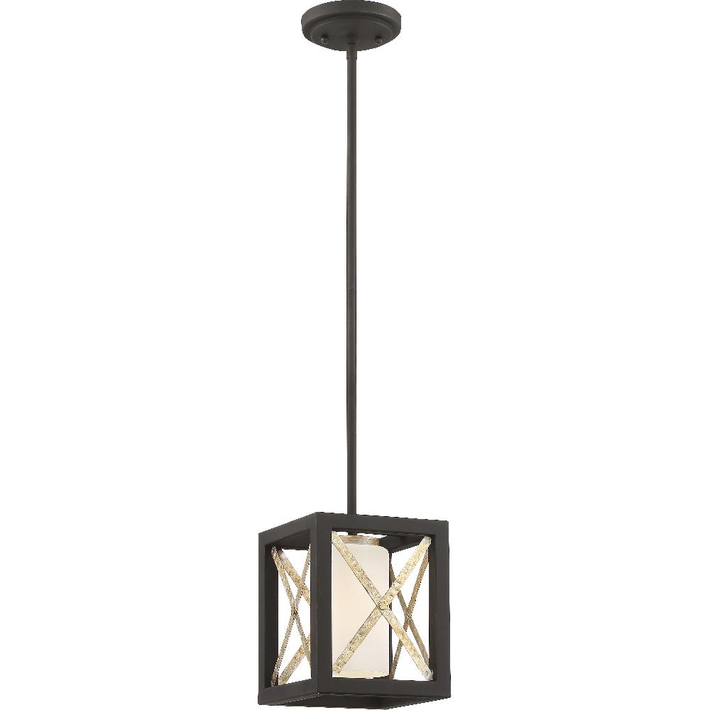 nuvo lighting Boxer 1 Light 7.13 inch Matte Black and Antique Silver Accents Mini Pendant Ceiling Light