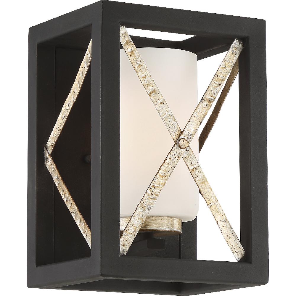 nuvo lighting Boxer 1 Light 7 inch Matte Black and Antique Silver Accents Wall Sconce Wall Light