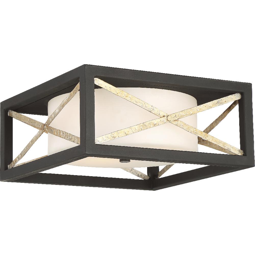 nuvo lighting Boxer 2 Light 14 inch Matte Black and Antique Silver Accents Flush Mount Ceiling Light