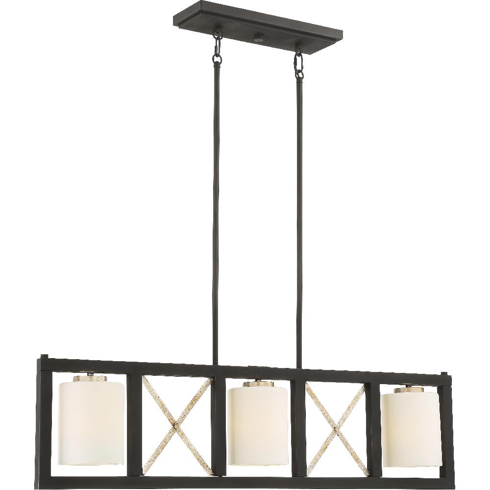 nuvo lighting Boxer 3 Light 38 inch Matte Black and Antique Silver Accents Island Pendant Ceiling Light