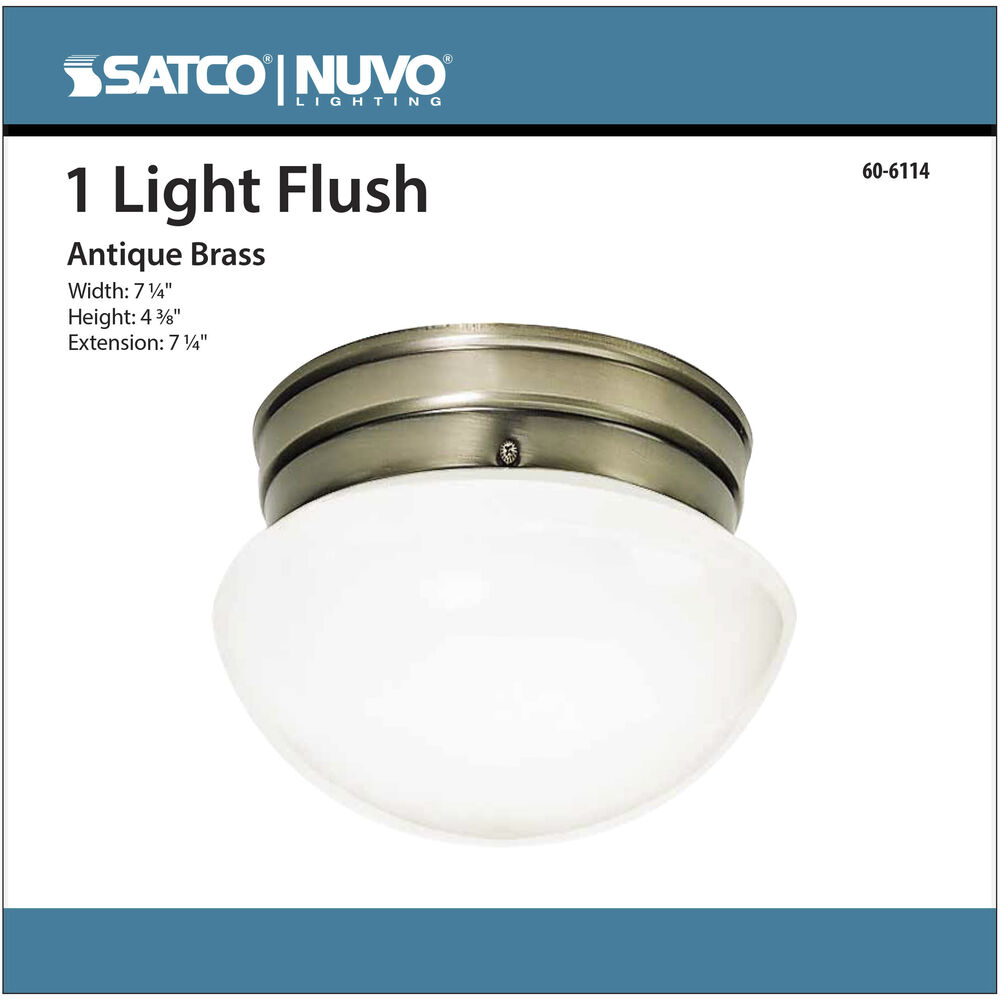 Nuvo Lighting Brentwood 1 Light 8 Inch Antique Brass Flush Mount Ceiling Light
