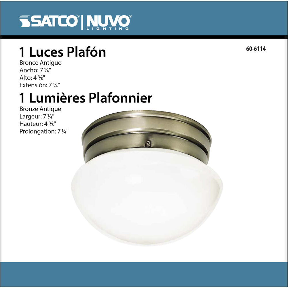 Nuvo Lighting Brentwood 1 Light 8 Inch Antique Brass Flush Mount Ceiling Light