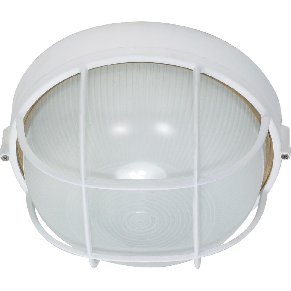 nuvo lighting Brentwood 1 Light 8 inch Semi Gloss White Outdoor Bulk Head Round Cage
