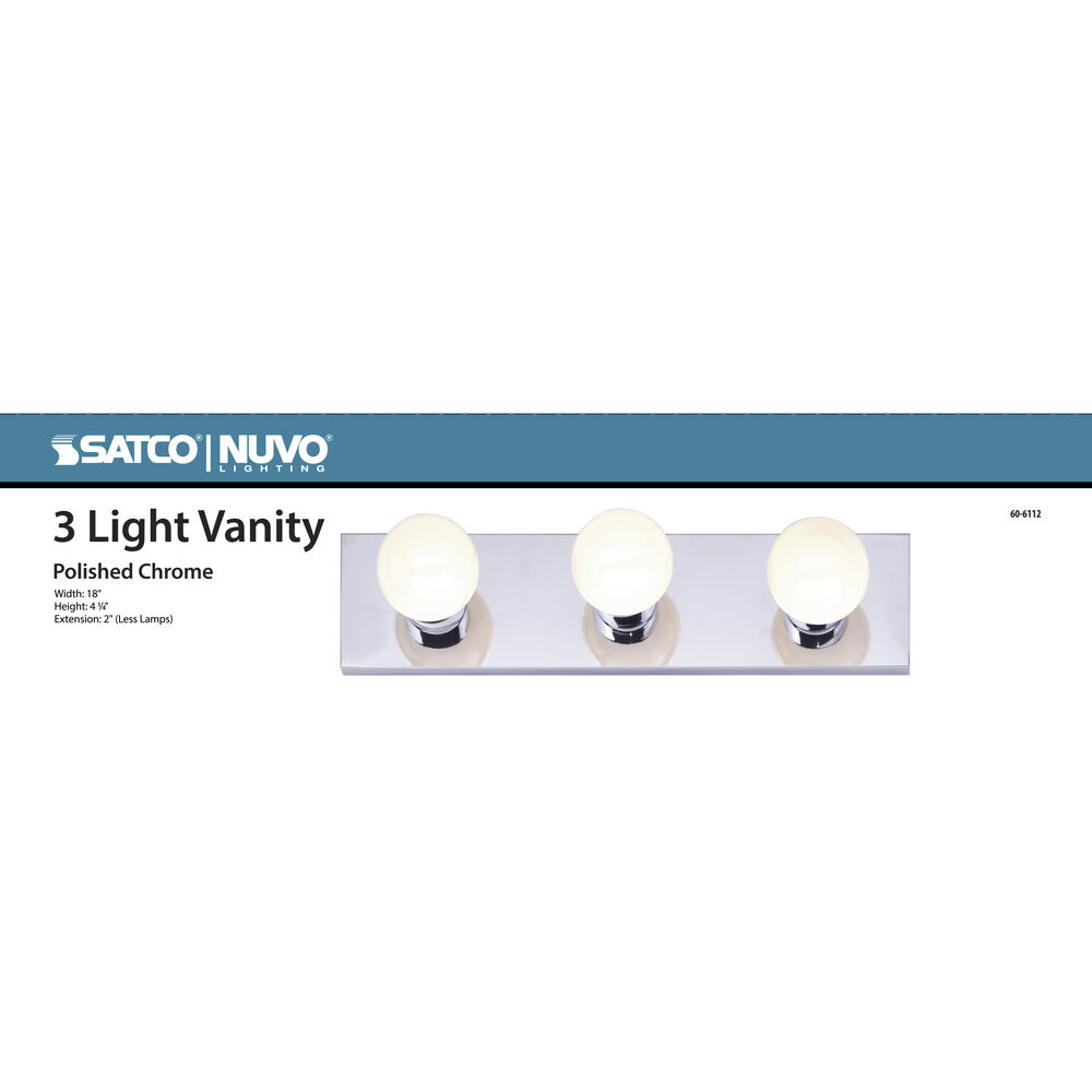 Nuvo Lighting Brentwood 3 Light 18 Inch Polished Chrome Vanity Light Wall Light