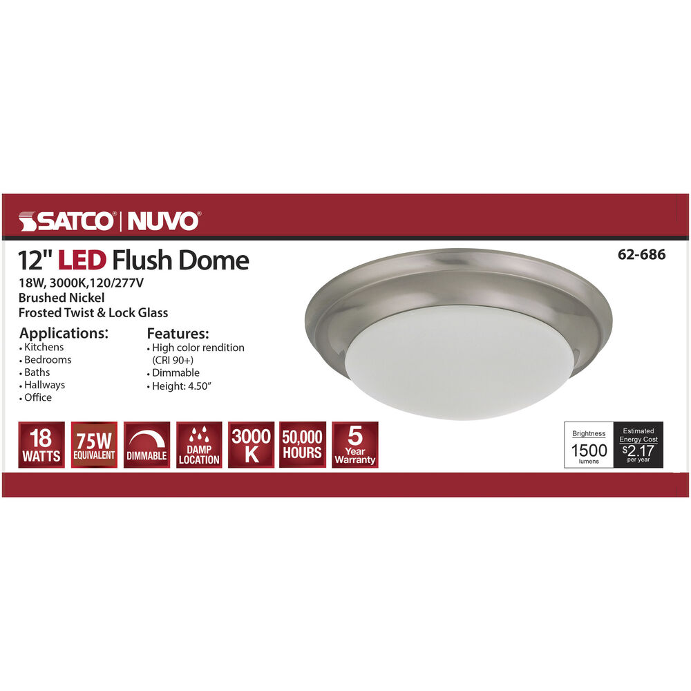 Nuvo Lighting Brentwood LED 11.75 Inch Brushed Nickel Flush Mount Ceiling Light