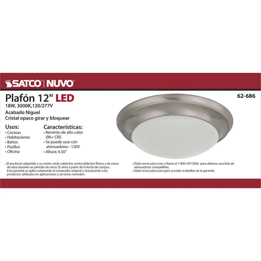 Nuvo Lighting Brentwood LED 11.75 Inch Brushed Nickel Flush Mount Ceiling Light