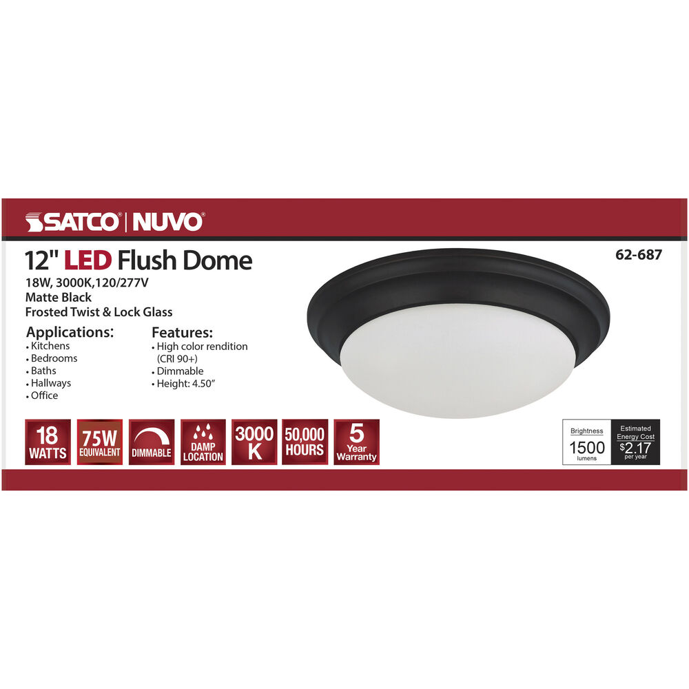 Nuvo Lighting Brentwood LED 11.75 Inch Matte Black Flush Mount Ceiling Light