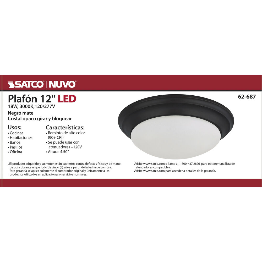 Nuvo Lighting Brentwood LED 11.75 Inch Matte Black Flush Mount Ceiling Light