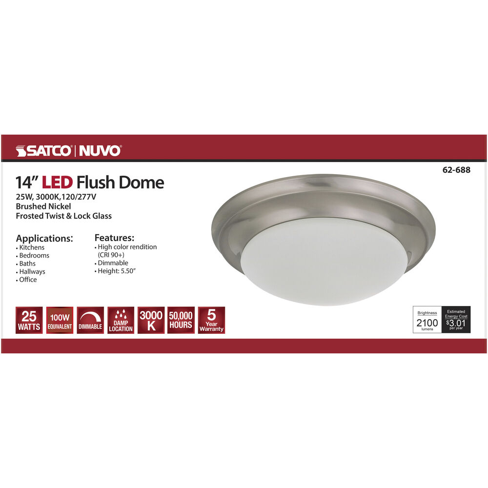 Nuvo Lighting Brentwood LED 14 Inch Brushed Nickel Flush Mount Ceiling Light