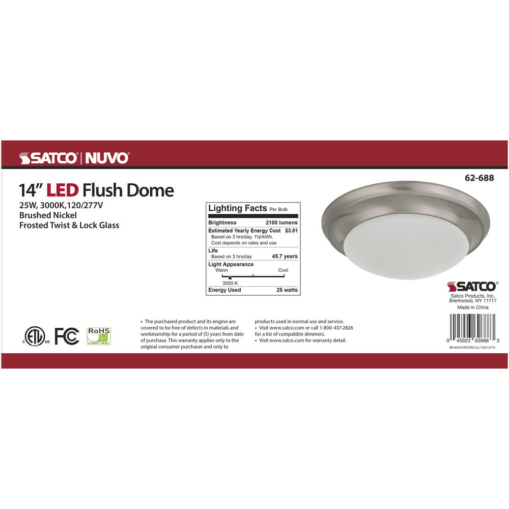 Nuvo Lighting Brentwood LED 14 Inch Brushed Nickel Flush Mount Ceiling Light