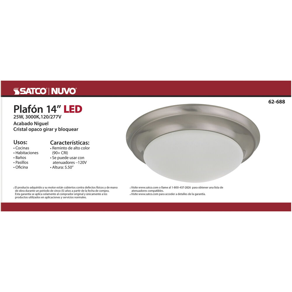 Nuvo Lighting Brentwood LED 14 Inch Brushed Nickel Flush Mount Ceiling Light