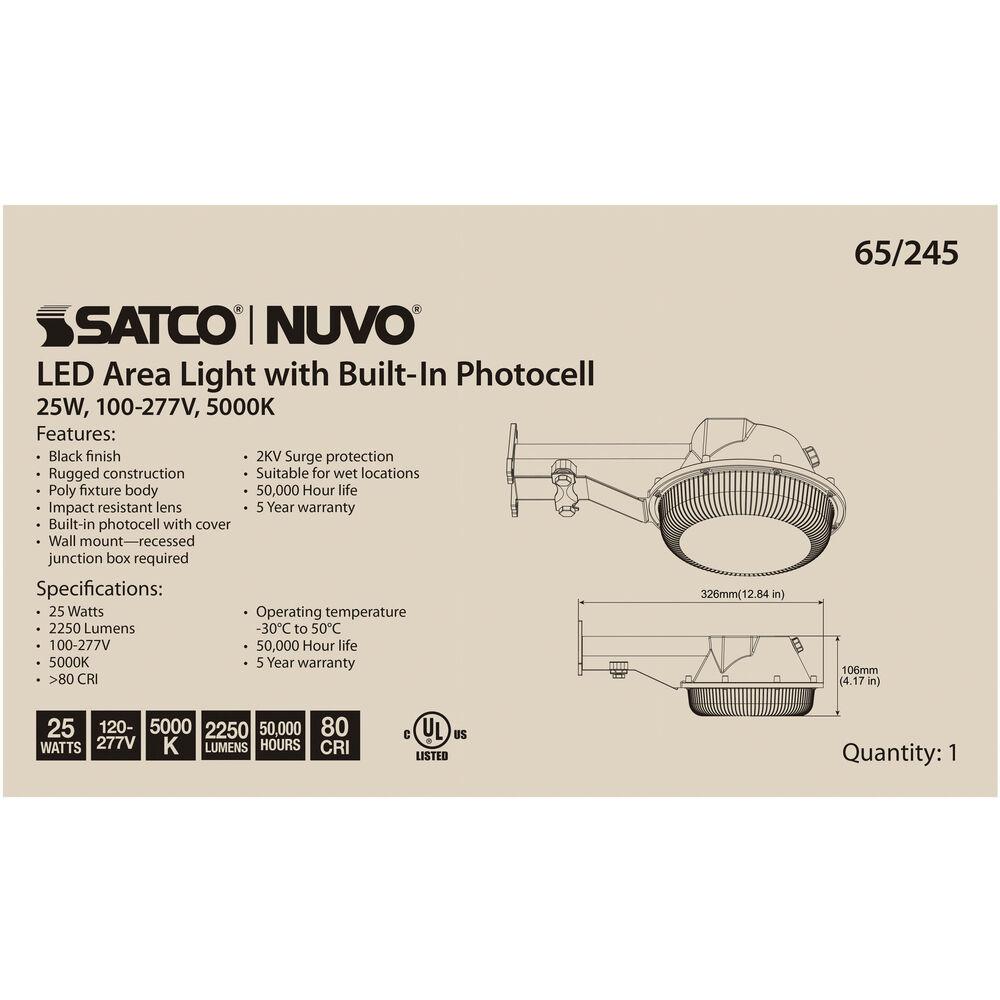 Nuvo Lighting Brentwood LED 4 Inch Black Outdoor Area Light