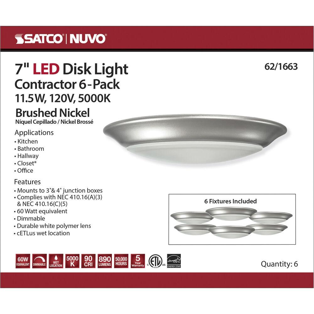 Nuvo Lighting Brentwood LED 7.4 Inch Brushed Nickel LED Disk Light Ceiling Light