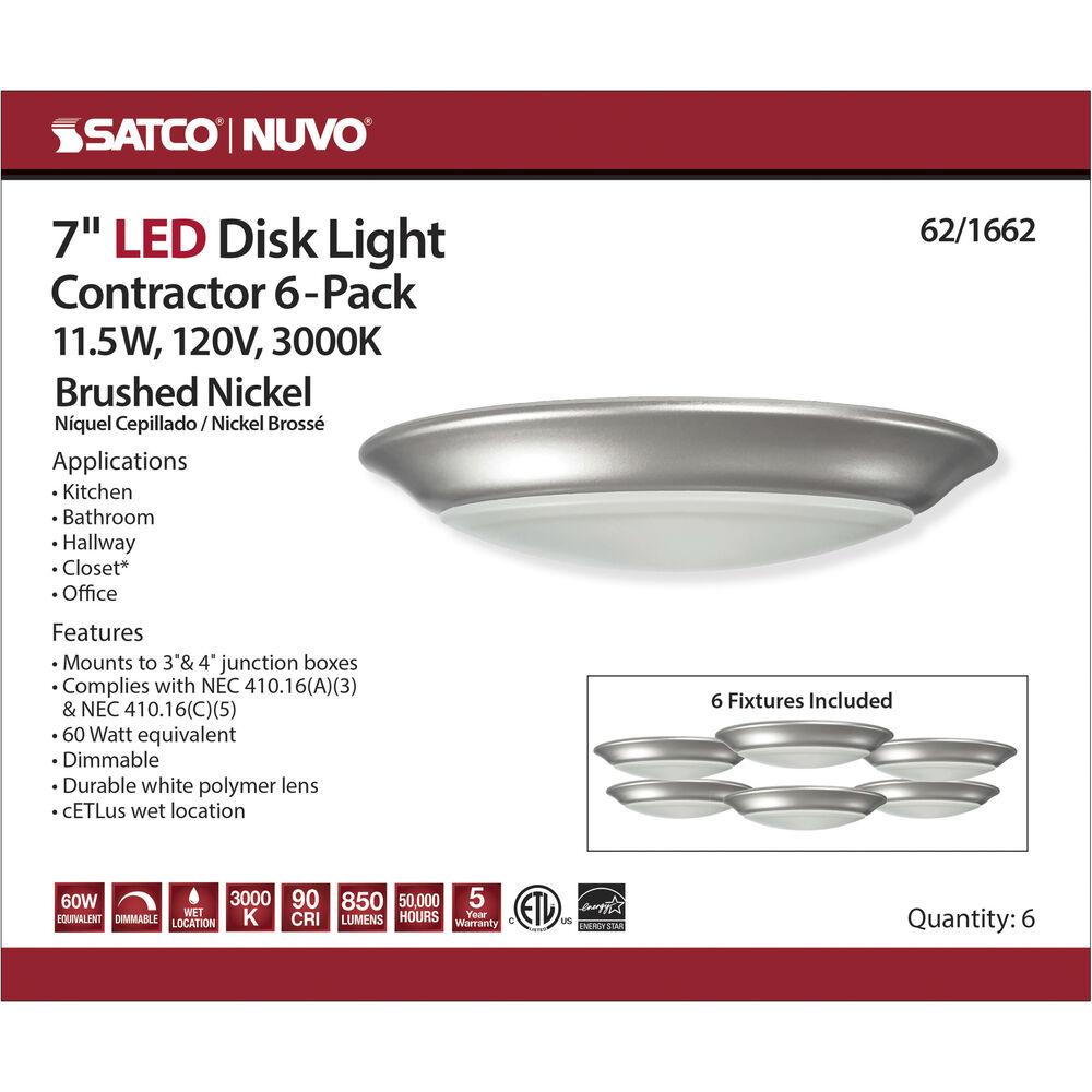 Nuvo Lighting Brentwood LED 7.4 Inch Brushed Nickel LED Disk Light Ceiling Light