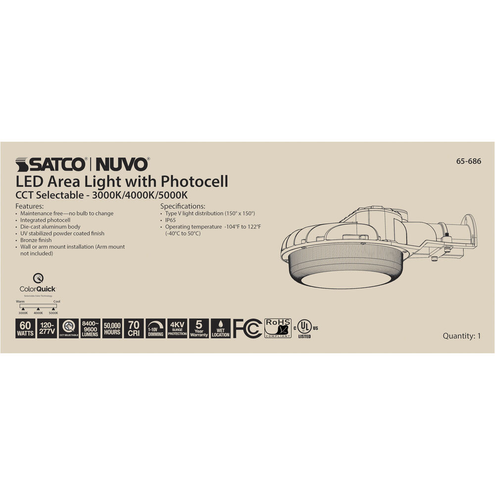 Nuvo Lighting Brentwood LED 7 Inch Bronze Outdoor Area Light