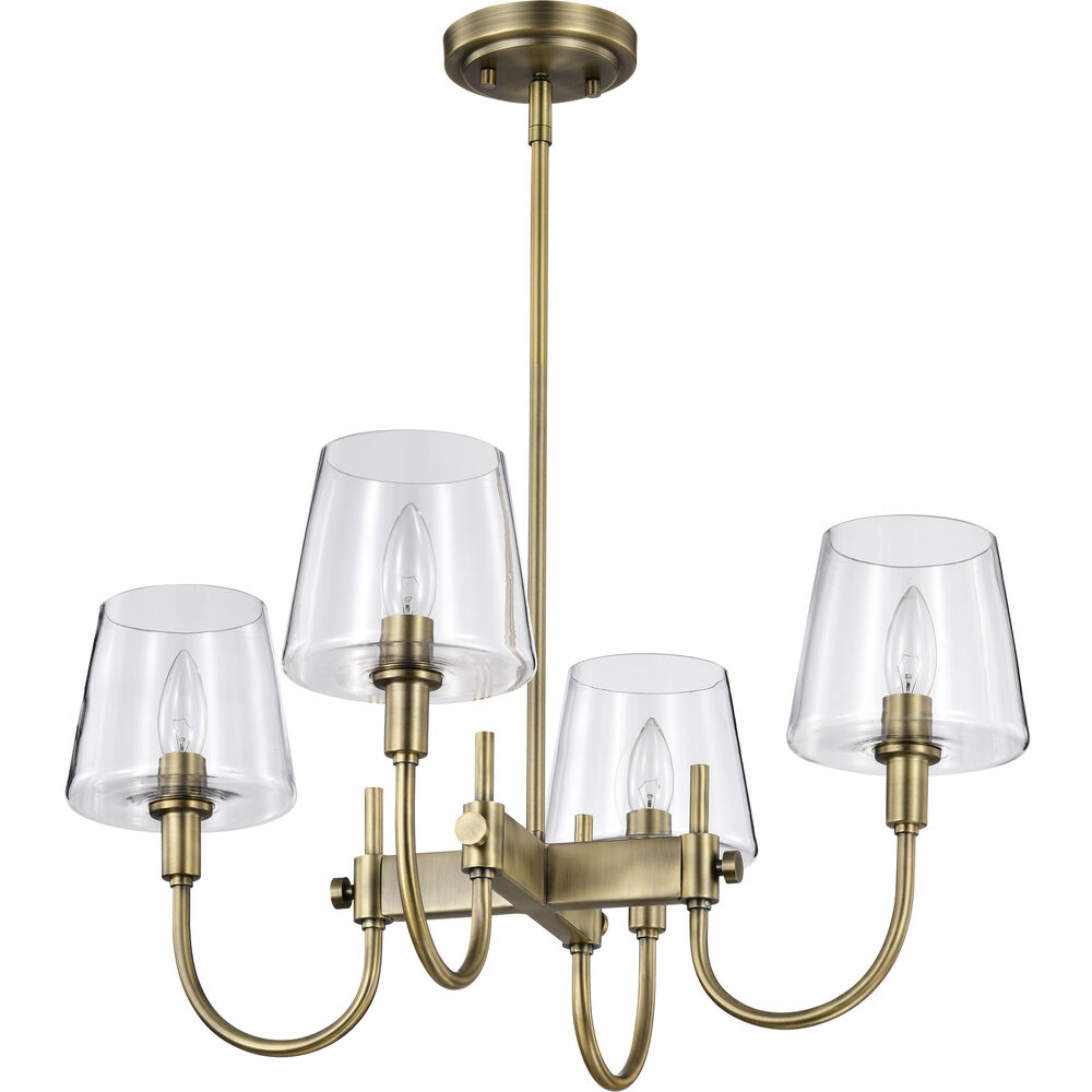 Nuvo Lighting Brookside 4 Light 24 Inch Vintage Brass Chandelier Ceiling Light