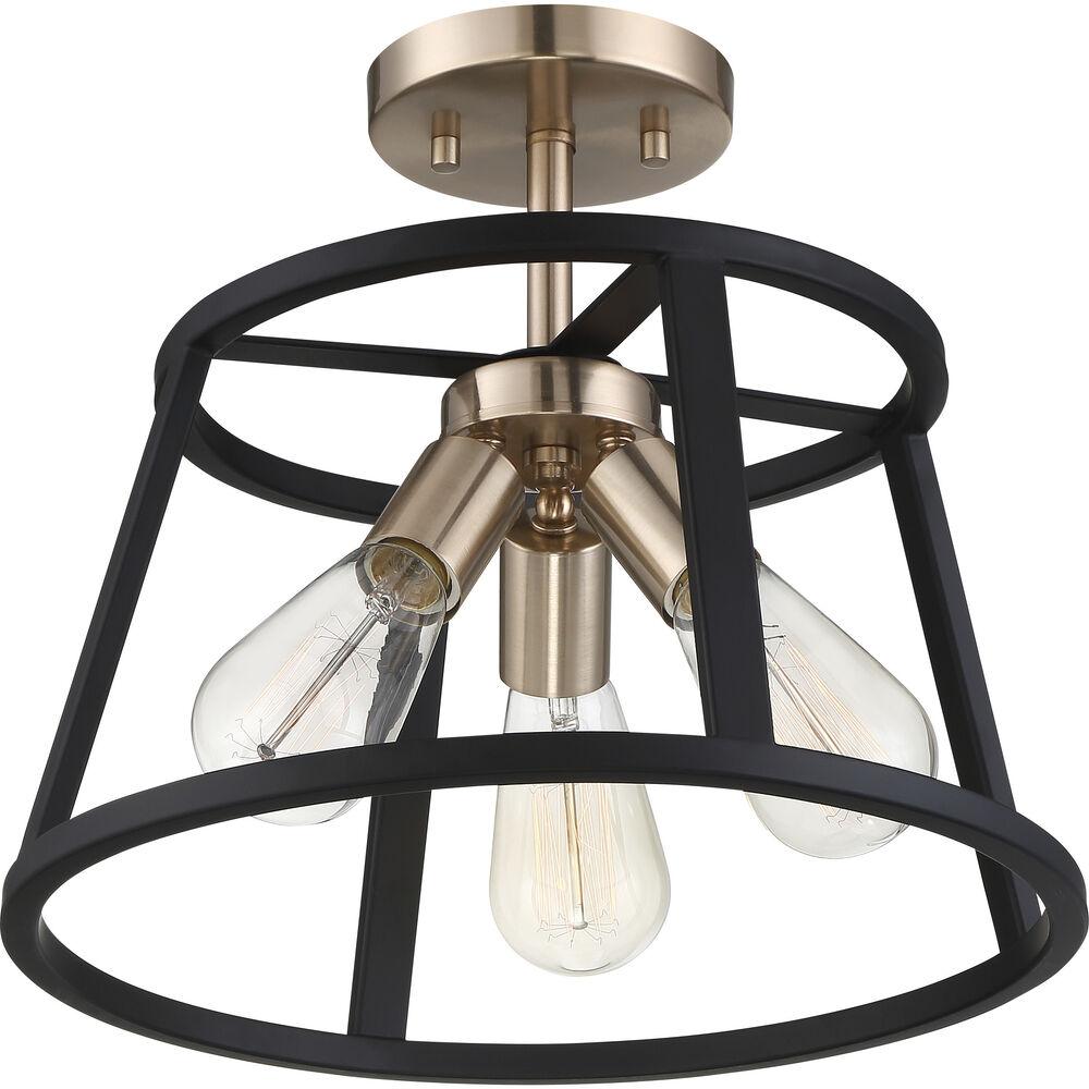 Nuvo Lighting Chassis 3 Light 14 Inch Copper Brushed Brass And Matte Black Flush Mount Ceiling Light