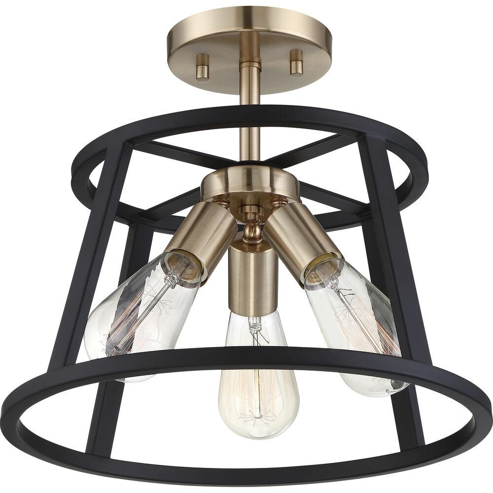 Nuvo Lighting Chassis 3 Light 14 Inch Copper Brushed Brass And Matte Black Flush Mount Ceiling Light