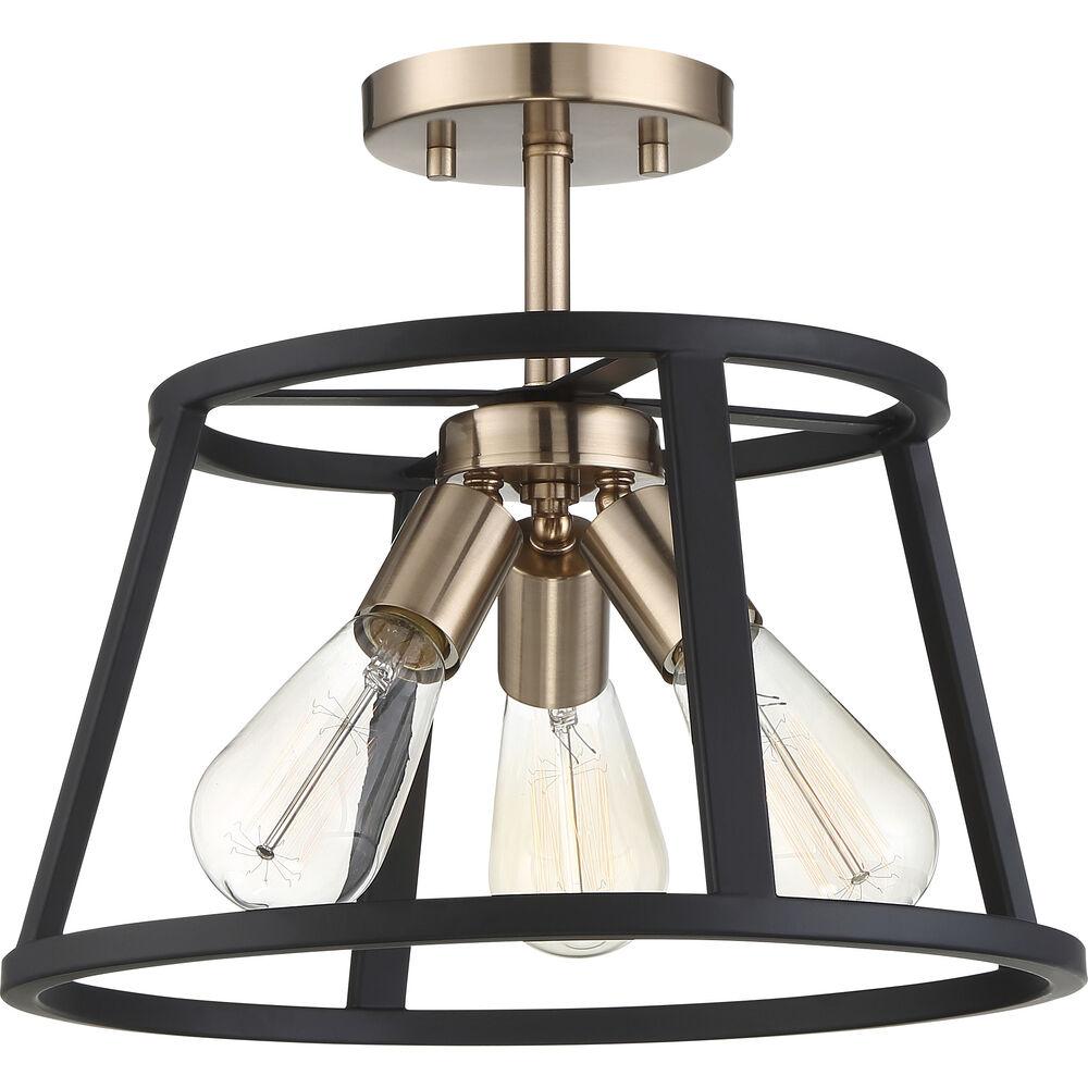 Nuvo Lighting Chassis 3 Light 14 Inch Copper Brushed Brass And Matte Black Flush Mount Ceiling Light