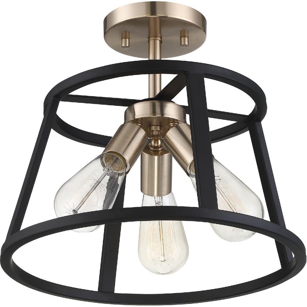nuvo lighting Chassis 3 Light 14 inch Copper Brushed Brass and Matte Black Flush Mount Ceiling Light