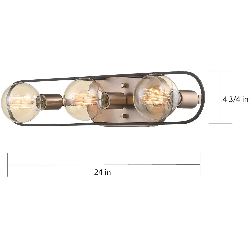Nuvo Lighting Chassis 3 Light 24 Inch Copper Brushed Brass And Matte Black Vanity Light Wall Light