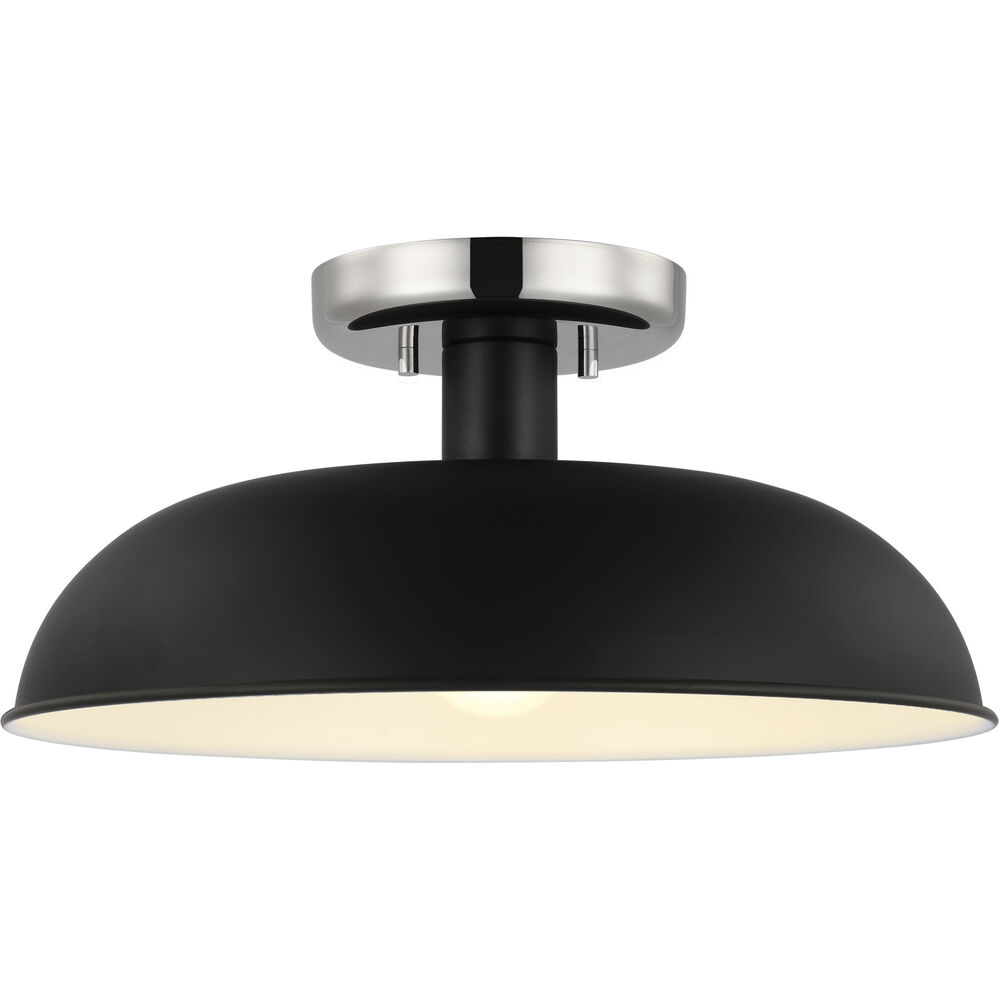 Nuvo Lighting Colony 1 Light 15 Inch Matte Black/Polished Nickel Semi Flush Ceiling Light