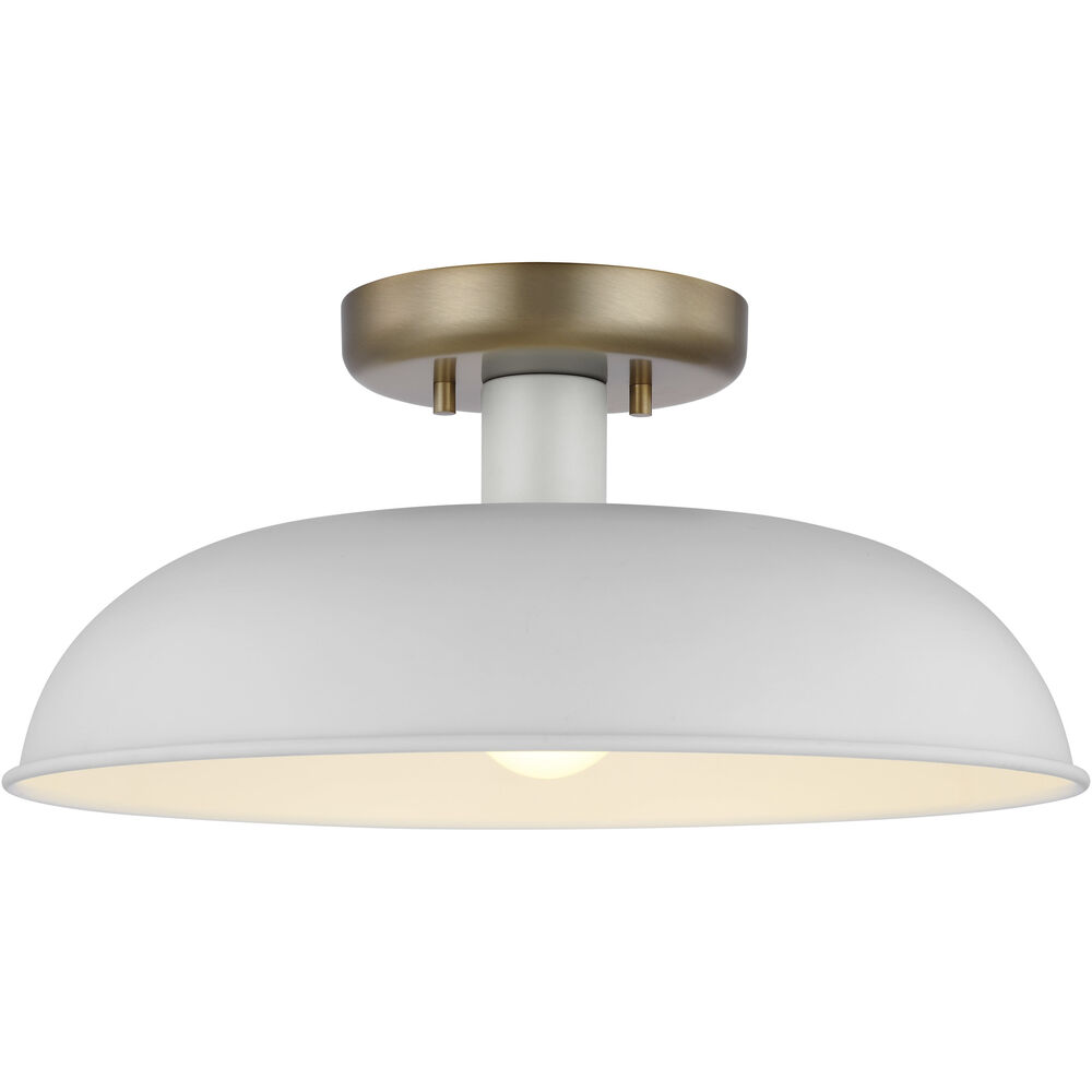 Nuvo Lighting Colony 1 Light 15 Inch Matte White/Burnished Brass Semi Flush Ceiling Light
